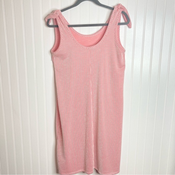 Wandering Dreams Medium Striped Shift Dress Pink & White Beach Coverup Ties Soft - Picture 2 of 9